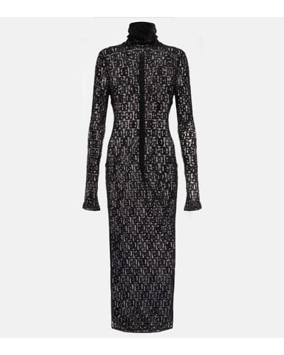 Dolce & Gabbana Logo Open-knit Cotton-blend Midi Dress - Black