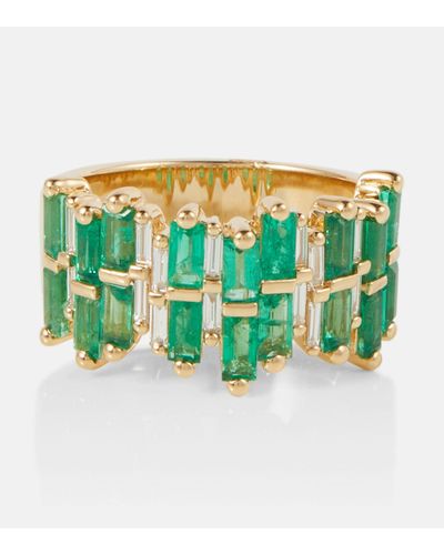 Suzanne Kalan 18kt Gold Ring With Diamonds And Emeralds - Green