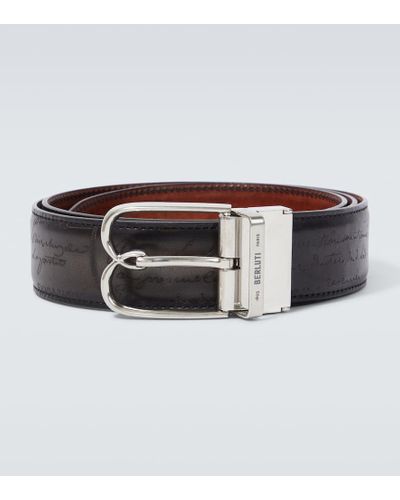 Berluti B Volute Scritto Reversible Leather Belt - Multicolor