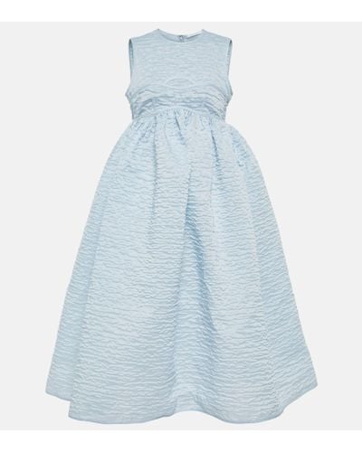 Cecilie Bahnsen Textured Linen-blend Cloque Midi Dress - Blue