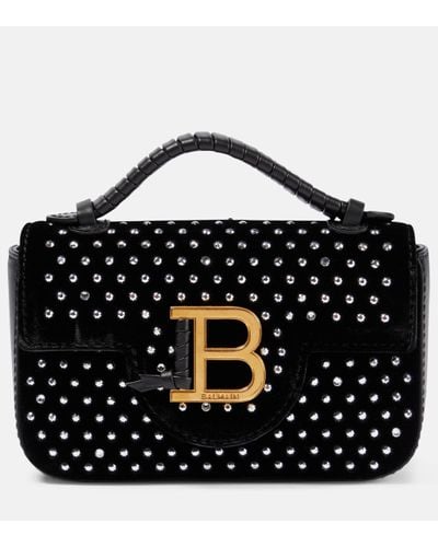 Balmain Mini Velvet Embellished B-buzz Cross-body Bag - Black