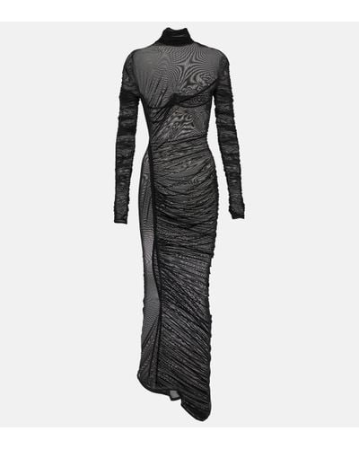 Mugler Ruched Sheer Maxi Dress - Black