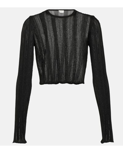 Saint Laurent Striped Knit Crop Top - Black