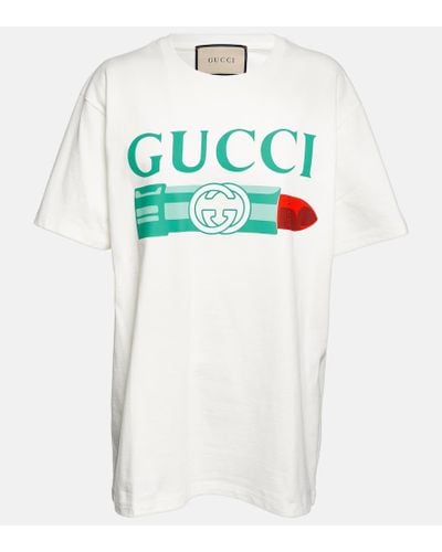 Gucci T-shirt In Cotone Con Stampa Rossetto - Bianco