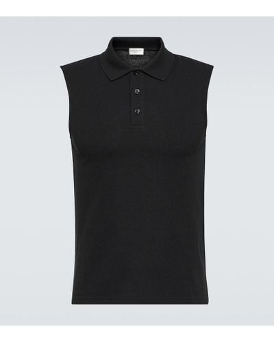 Saint Laurent Cotton-blend Pique Polo Shirt - Black