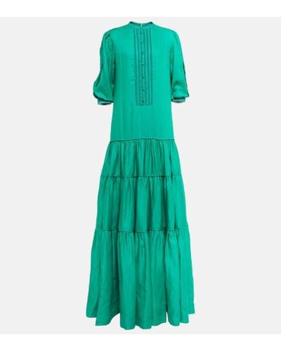 Costarellos Tiered Linen Maxi Dress - Green