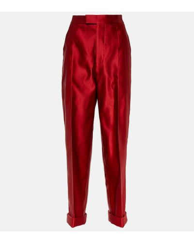 Tom Ford Pantalones tapered de seda duquesa - Rojo