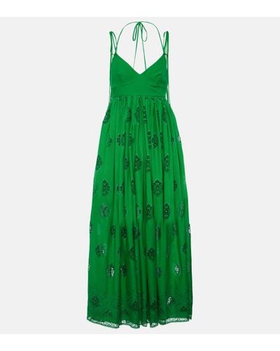 Erdem Embroidered Cotton-blend Midi Dress - Green