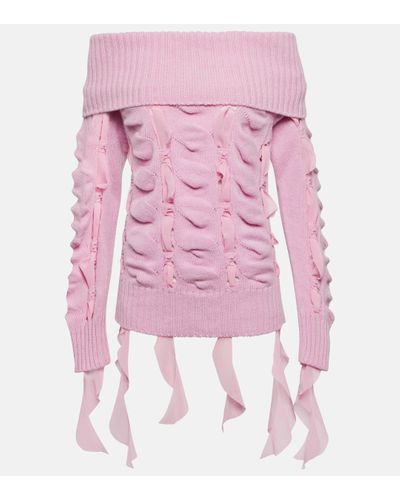 Blumarine Rushed Off-shoulder Wool Jumper - Pink