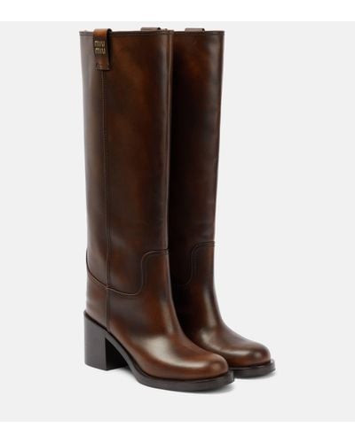 Miu Miu Leather Knee-high Boots - Brown
