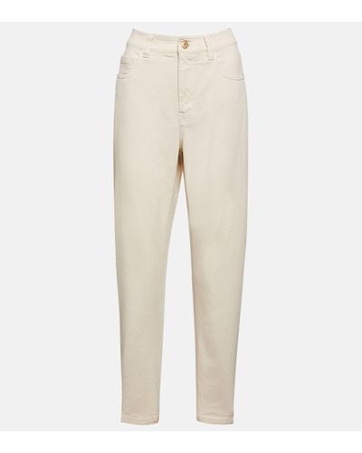 Brunello Cucinelli High-rise Cotton Trousers - Natural