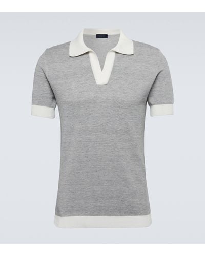 Thom Sweeney Knitted Cotton And Linen Polo Shirt - Grey