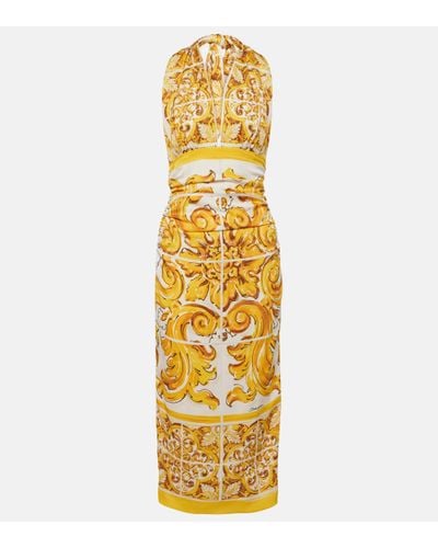 Dolce & Gabbana Halterneck Silk-blend Midi Dress - Metallic
