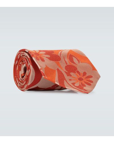 Dries Van Noten Flower Printed Silk Tie - Orange