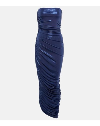 Norma Kamali Diana Ruched Metallic Gown - Blue
