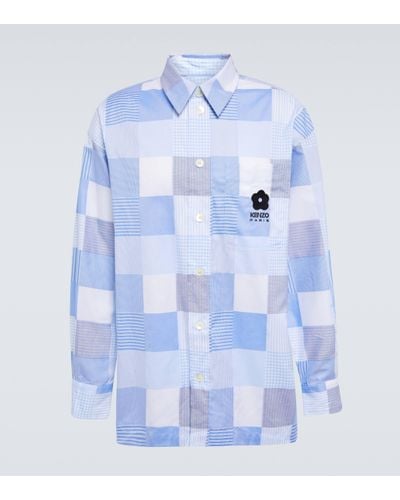 KENZO Patchwork Oversized Cotton Shirt - Blue