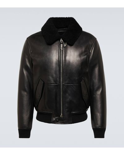 Tom Ford Shearling-trimmed Leather Jacket - Black