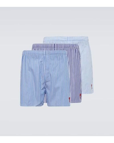 Ami Paris Set Of 3 Embroidered Cotton Boxer Shorts - Blue