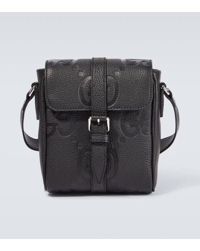 Gucci Jumbo GG Logo-debossed Full-grain Leather Messenger Bag - Black