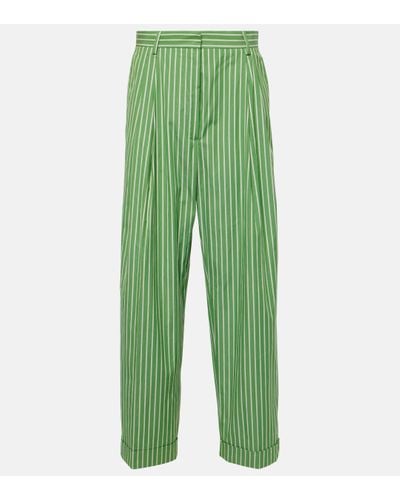 Dries Van Noten Striped Cotton Poplin Straight Trousers - Green
