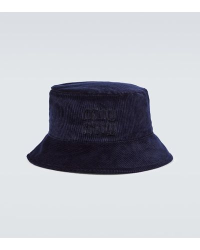 Miu Miu Cappello da pescatore in velluto a coste - Blu