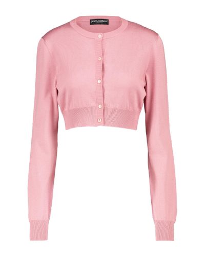 Dolce & Gabbana Cropped Silk Knit Cardigan - Pink