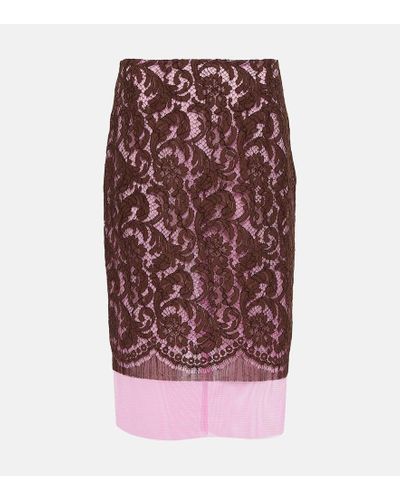 Dries Van Noten Falda midi Slacy de encaje - Morado