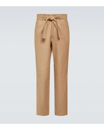 Commas High-rise Linen And Cotton Straight Pants - Natural
