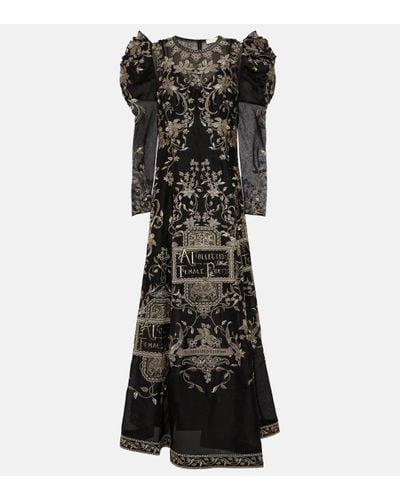 Zimmermann Lyrical Embroidered Linen And Silk Gown - Black
