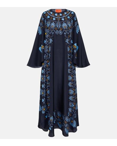La DoubleJ Flying Printed Silk Maxi Dress - Blue