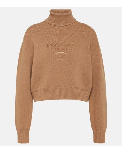 Prada Cropped-Rollkragenpullover aus Wolle und Kaschmir - Braun