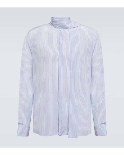 Valentino Self-tie Pinstriped Washed Silk Shirt - Blue