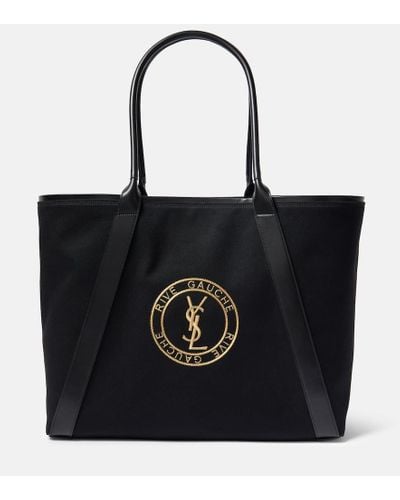 Saint Laurent Rive Gauche Embroidered Canvas Tote Bag - Black