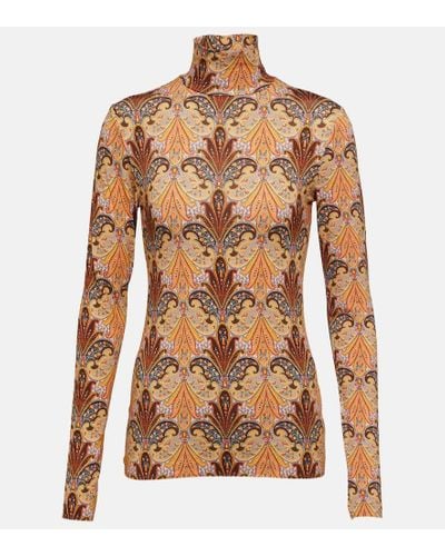 Etro Top in jersey con stampa paisley - Marrone