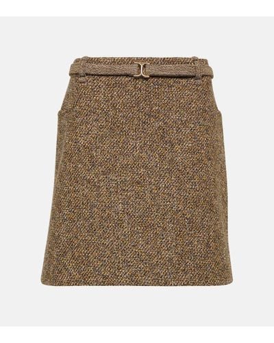 Chloé Minifalda de tweed de lana y algodon - Neutro