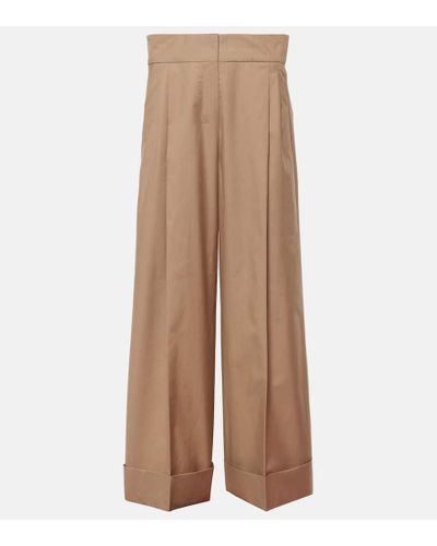 Max Mara Pleated Cotton-blend Twill Wide-leg Pants - Brown