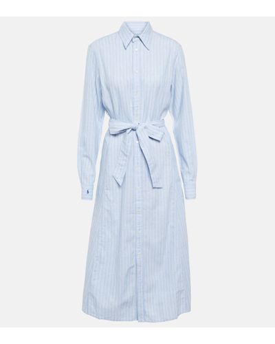 Polo Ralph Lauren Robe chemise rayee en lin et coton - Bleu