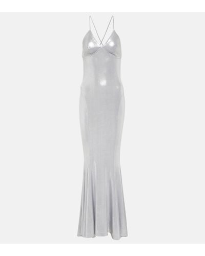 Norma Kamali Metallic Jersey Lame Gown - White