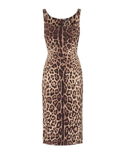Dolce & Gabbana Leopard-print Stretch-silk Dress - Brown