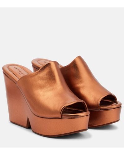Robert Clergerie Dolcy Metallic Leather Platform Mules - Brown