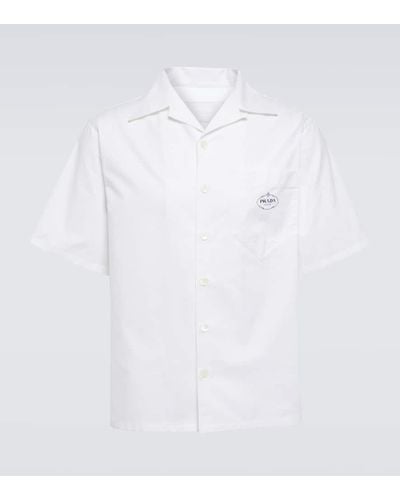 Prada Camicia in popeline di cotone con logo - Bianco