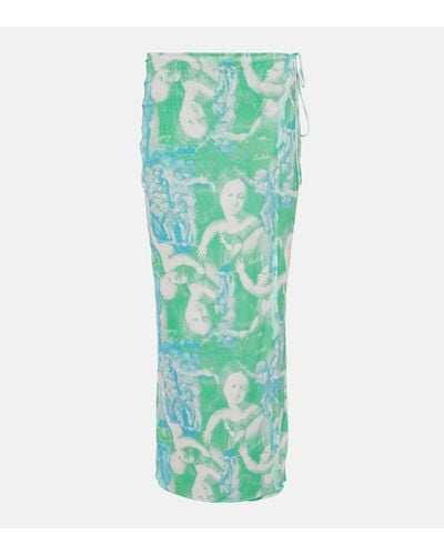 ROTATE BIRGER CHRISTENSEN Printed Mesh Wrap Skirt - Green