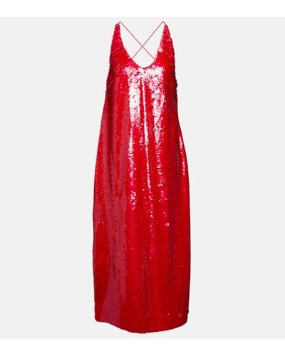 Ganni Strappy Sequin Maxi Dress - Red