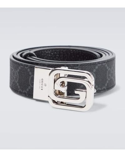 Gucci Cinturon reversible de lona GG y piel - Metálico