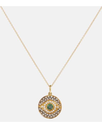 Ileana Makri Little Dawn 18kt Yellow Gold Necklace With Diamonds, Tsavorites And Sapphires - Metallic