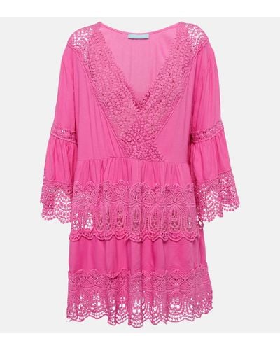 Melissa Odabash Vanessa Embroidered Cotton Mini Dress - Pink