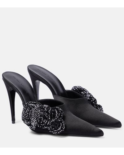 Magda Butrym Floral-applique Embellished Satin Mules - Black