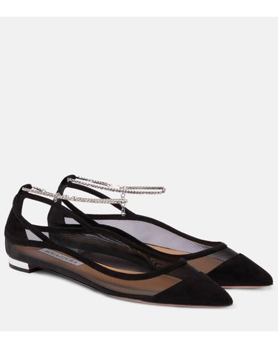 Aquazzura Ballerines Secret Affair bordees de daim - Noir