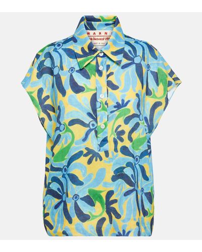 Marni Bedrucktes Hemd aus einem Leinengemisch - Blau
