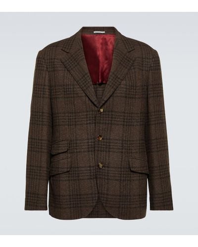 Brunello Cucinelli Blazer in lana, seta e cashmere tartan - Marrone